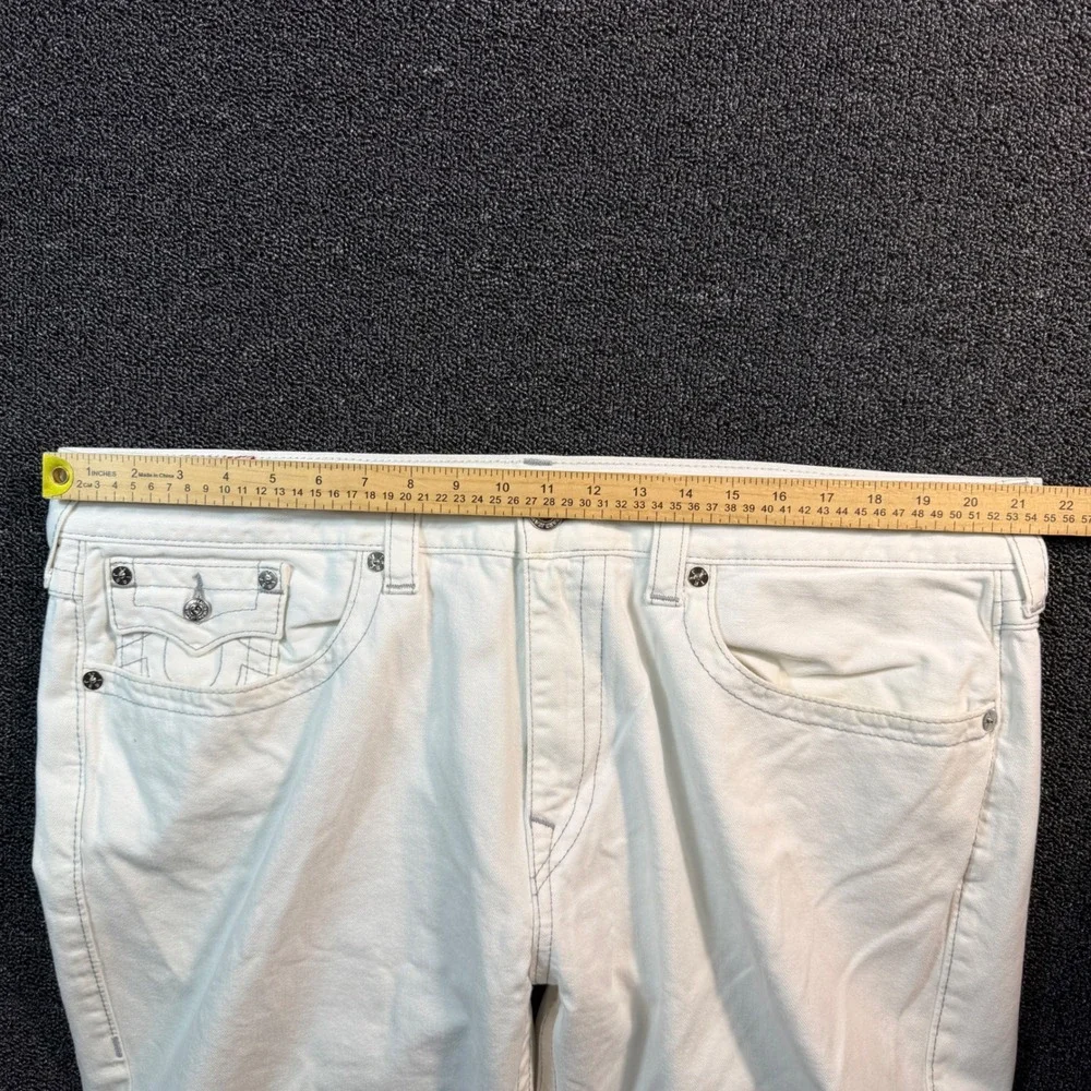 True Religion Straight Leg White Jeans Mens 42x34 Grey Stitch Baggy Wide Leg Y2K